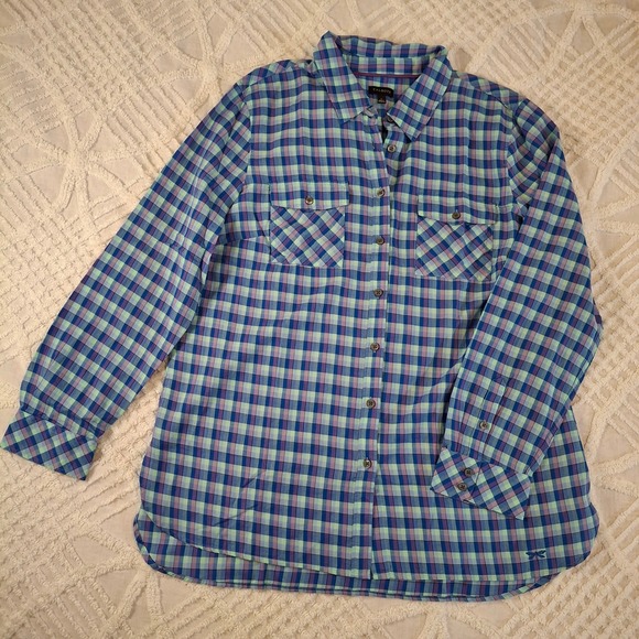 Talbots Tops - Talbots Women's Large Plaid Button Down Shirt Long Sleeve Blue Green Purple NWT